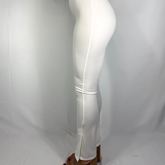 White High Waist Elastic Straight Leg Trousers Pants - Picture 3 of 5